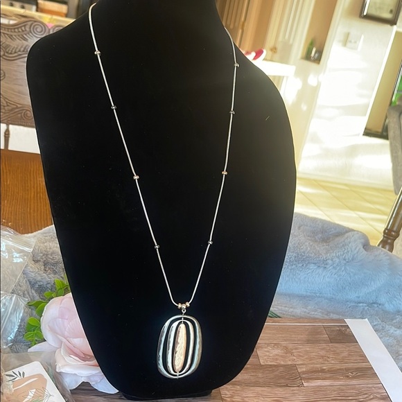 Chico's Black and Gold Statement Necklace with Bold Pendant - Picture 1 of 7